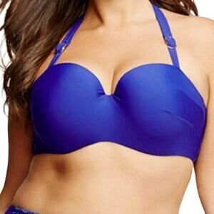 Lane Bryant Cacique Swim Bikini Top Blue Build in Bandeau Bra Womens Size 36DD
